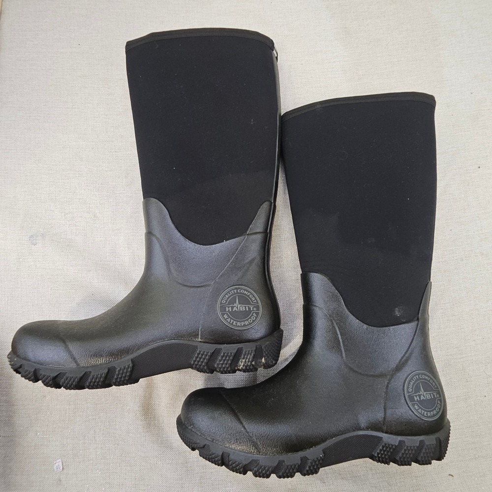 Habit Waterproof Hunting Boots Men 6 Black Neoprene Rubber Rain Outdoor Lug Sole